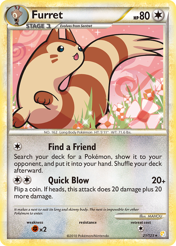 Furret 21/123 Rare | HeartGold & SoulSilver | Pokemon Card