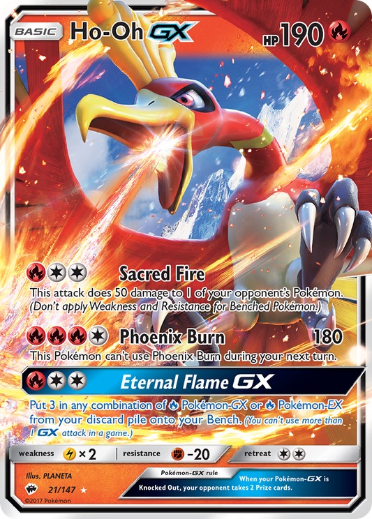 Ho-Oh-GX 21/147 Rare Holo GX | Burning Shadows | Pokemon Card