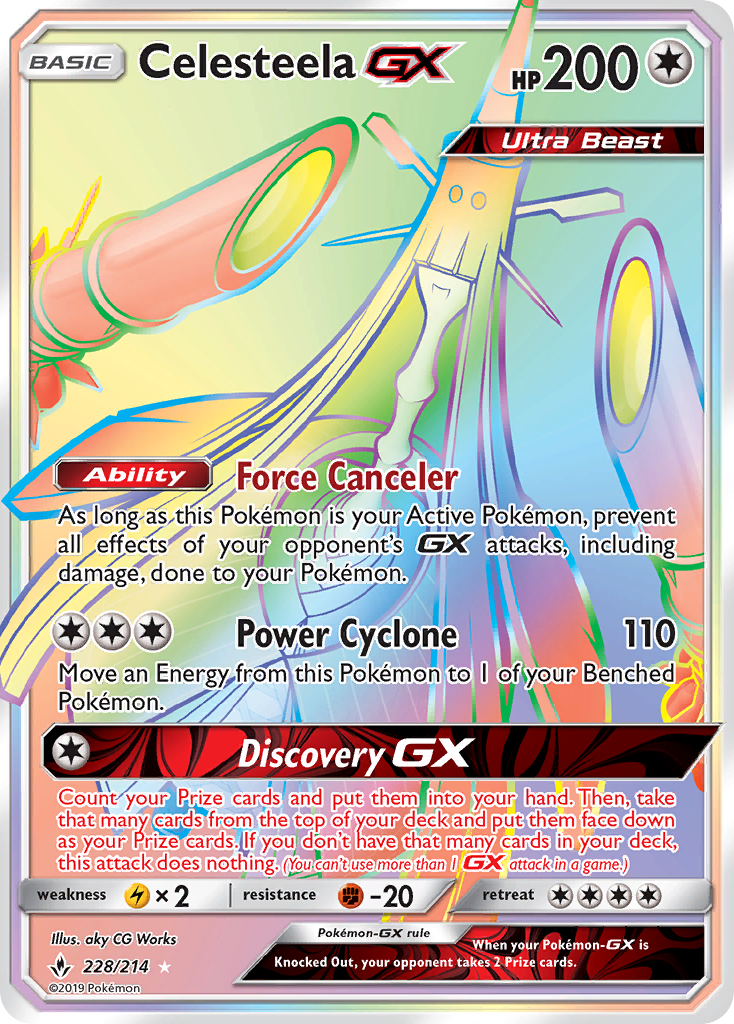 CelesteelaGX 228/214 Rare Rainbow Unbroken Bonds Pokemon Card