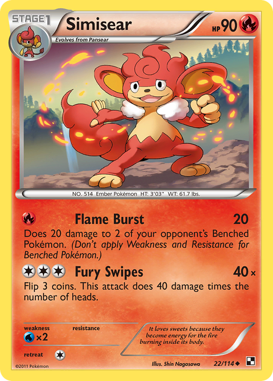 Simisear 22/114 Uncommon | Black & White | Pokemon Card