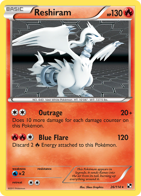 Reshiram 26/114 Rare Holo | Black & White | Pokemon Card