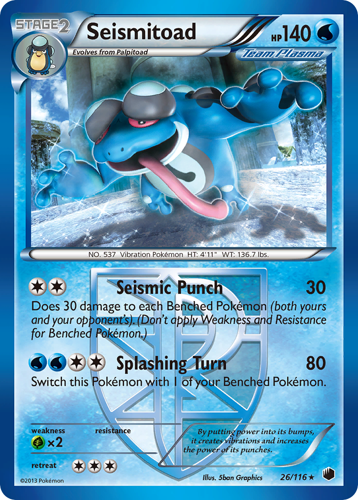 Seismitoad 26/116 Rare | Plasma Freeze | Pokemon Card