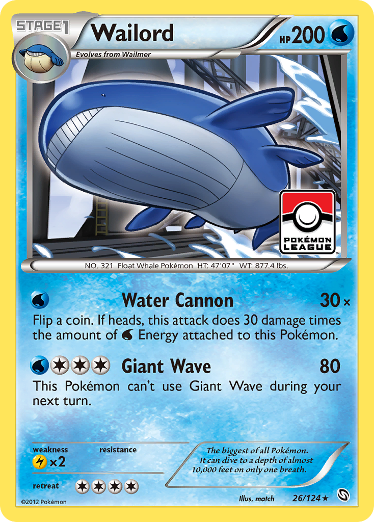 Wailord 26/124 Rare Holo | Dragons Exalted | Pokemon Card