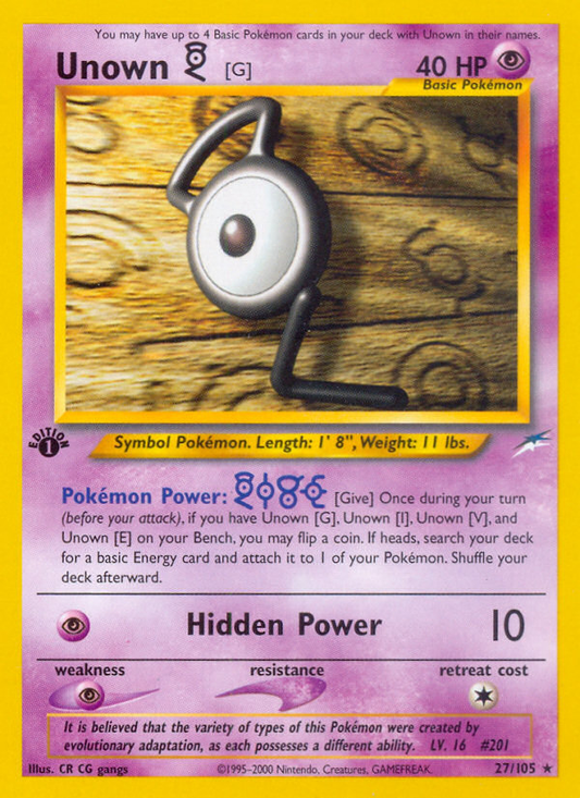 Unown [G] 27/105 Rare | Neo Destiny | Pokemon Card