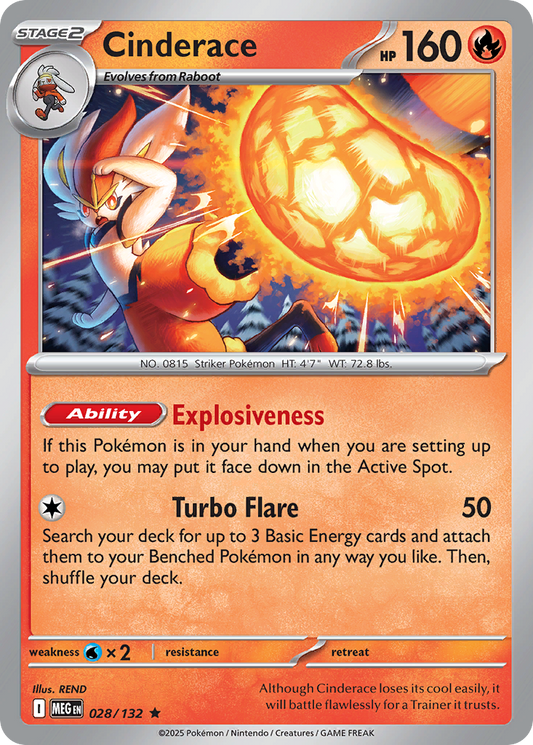 Cinderace 28/132 Rare | Mega Evolution | Pokemon Card