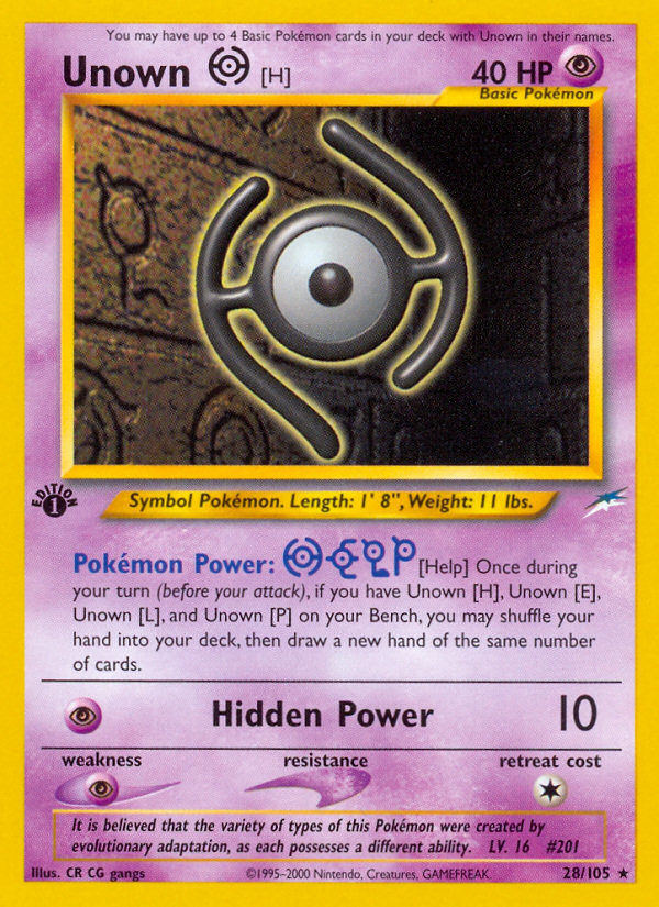 Unown [H] 28/105 Rare | Neo Destiny | Pokemon Card