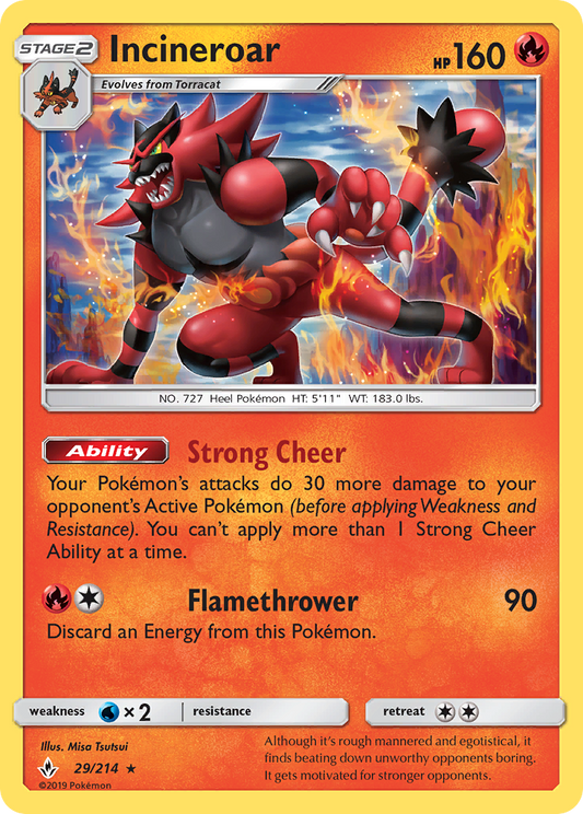 Incineroar 29/214 Rare | Unbroken Bonds | Pokemon Card