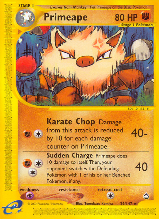 Primeape 29/147 Rare | Aquapolis | Pokemon Card