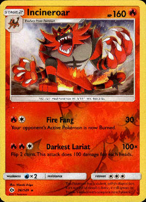 Incineroar 26/149 Reverse Holo | Sun & Moon | Pokemon Card