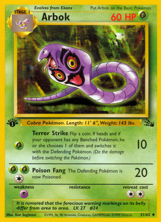 Arbok 31/62 Uncommon | Fossil | Pokemon Card