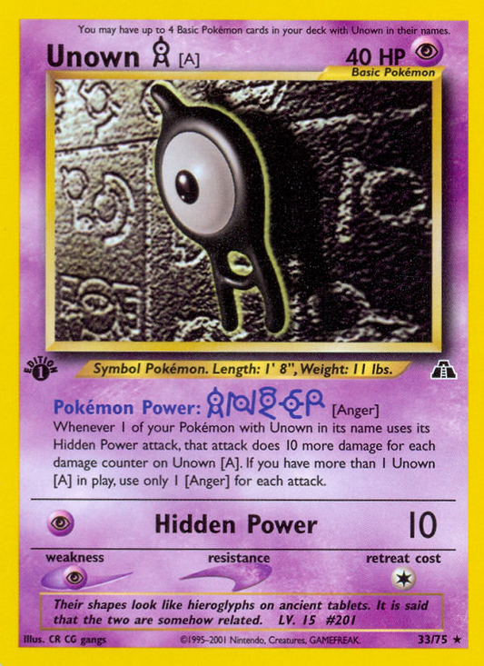 Unown [A] 33/75 Rare | Neo Discovery | Pokemon Card