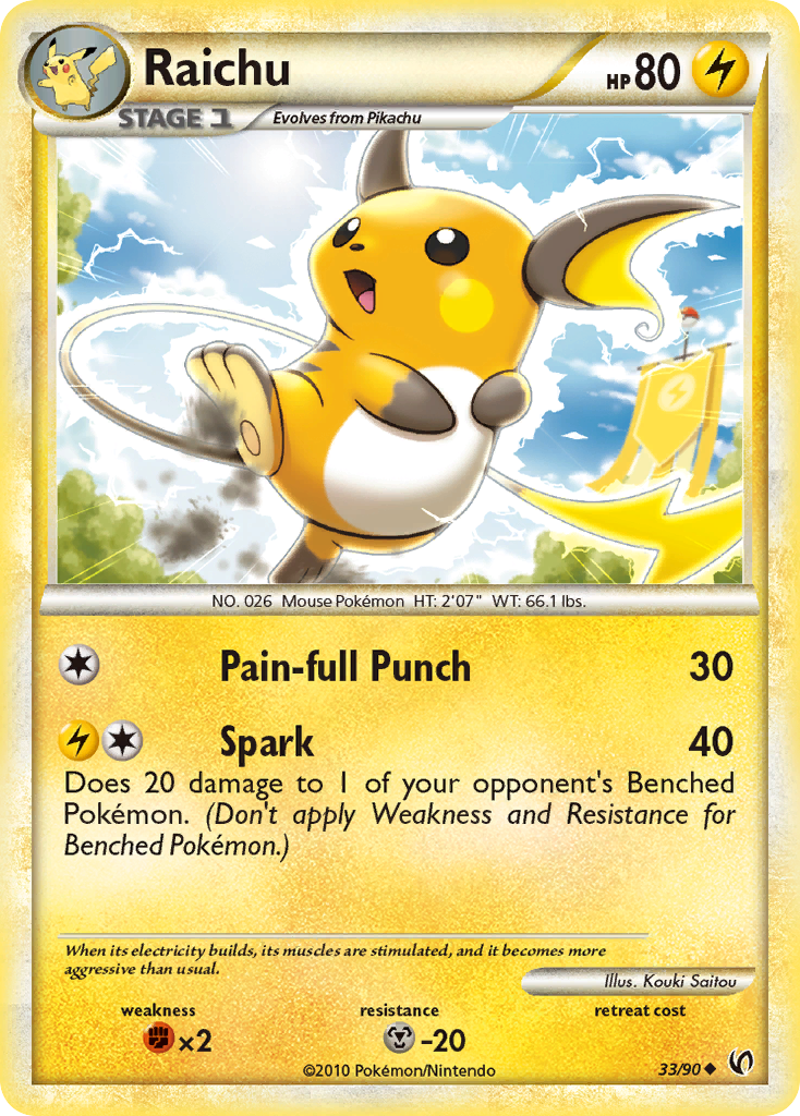 Raichu 33/90 Uncommon | HS—Undaunted | Pokemon Card