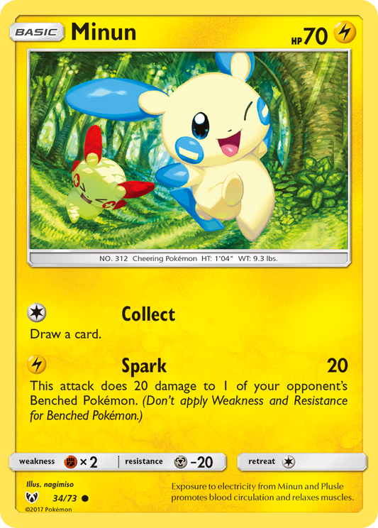 Minun 34/73 Common | Shining Legends | Pokemon Card