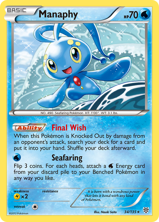 Manaphy 34/135 Rare Holo | Plasma Storm | Pokemon Card