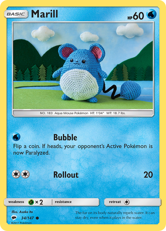 Marill 34/147 Common | Burning Shadows | Pokemon Card