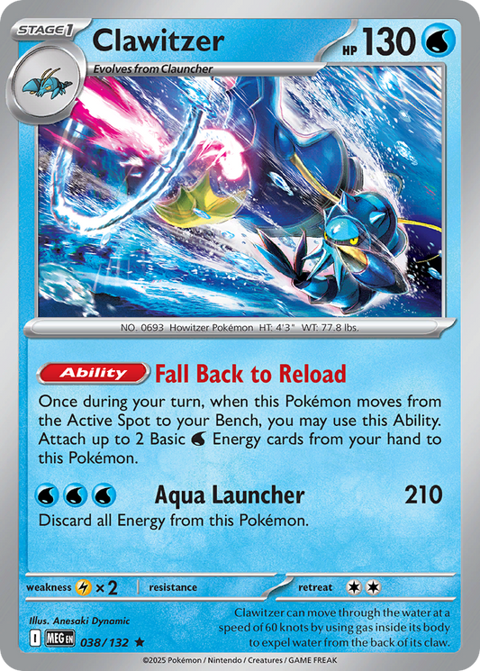 Clawitzer 38/132 Rare | Mega Evolution | Pokemon Card