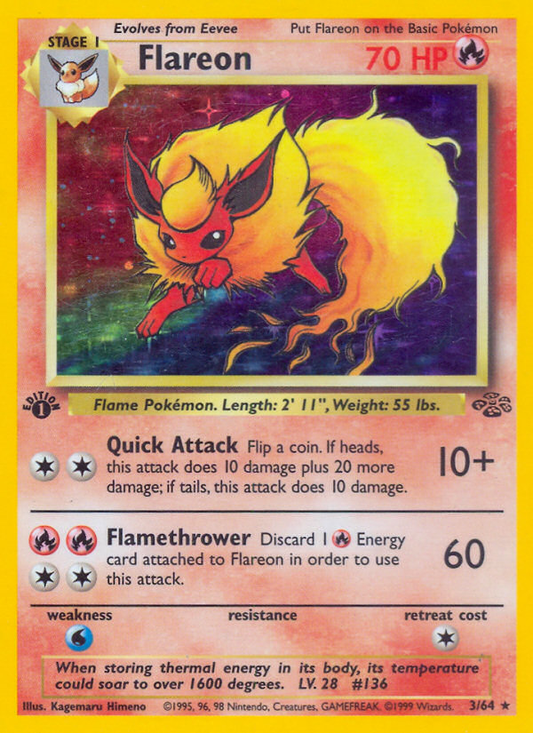 Flareon 3/64 Rare Holo | Jungle | Pokemon Card