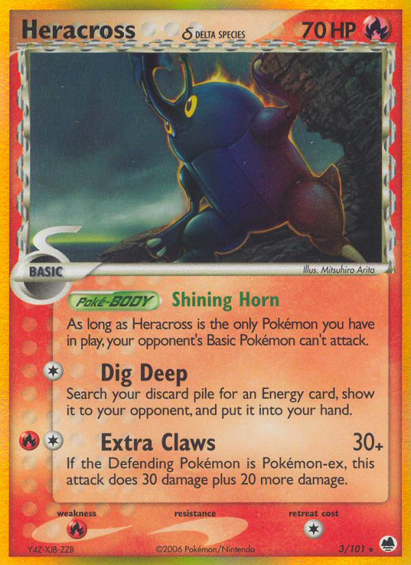Heracross δ 3/101 Rare Holo | Dragon Frontiers | Pokemon Card