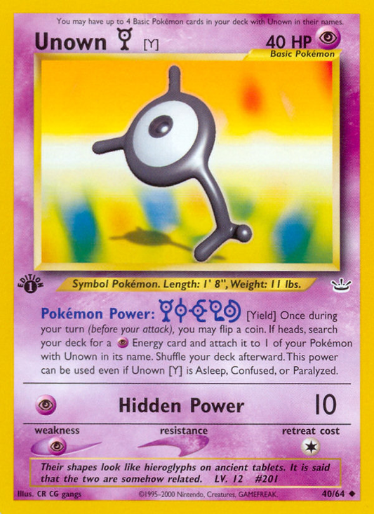 Unown [Y] 40/64 Uncommon | Neo Revelation | Pokemon Card