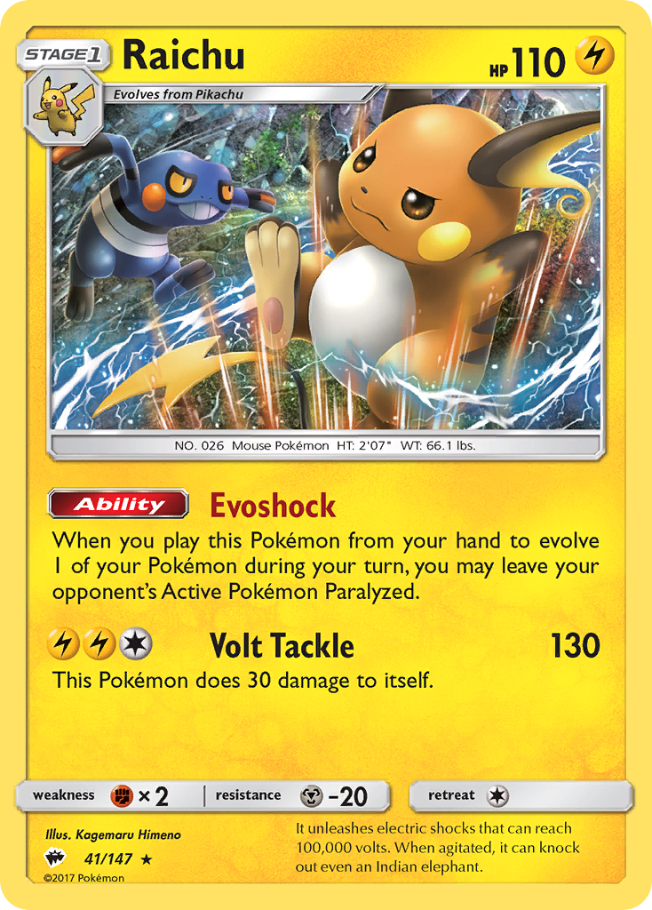 Raichu 41/147 Rare Holo | Burning Shadows | Pokemon Card