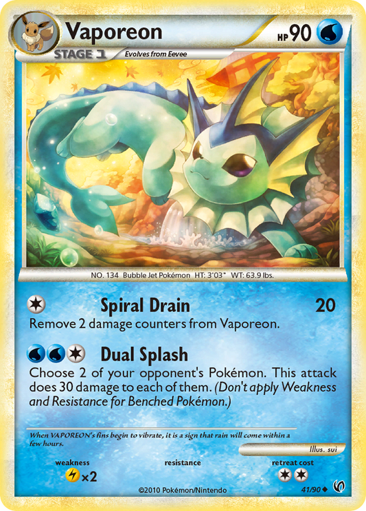 Vaporeon 41/90 Uncommon | HS—Undaunted | Pokemon Card