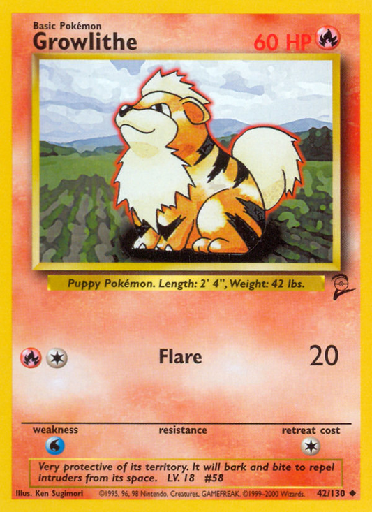 Growlithe 42/130 Uncommon | Base Set 2 | Pokemon Card