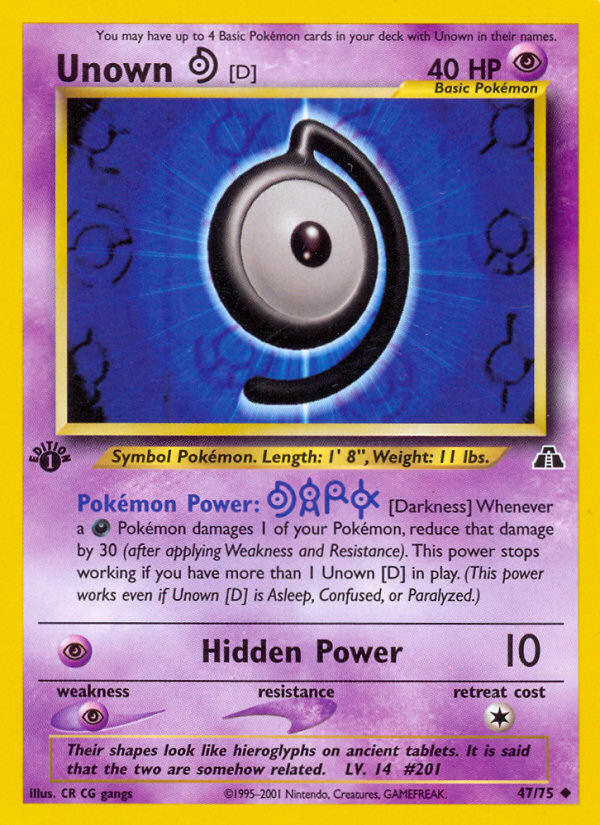 Unown [D] 47/75 Uncommon | Neo Discovery | Pokemon Card