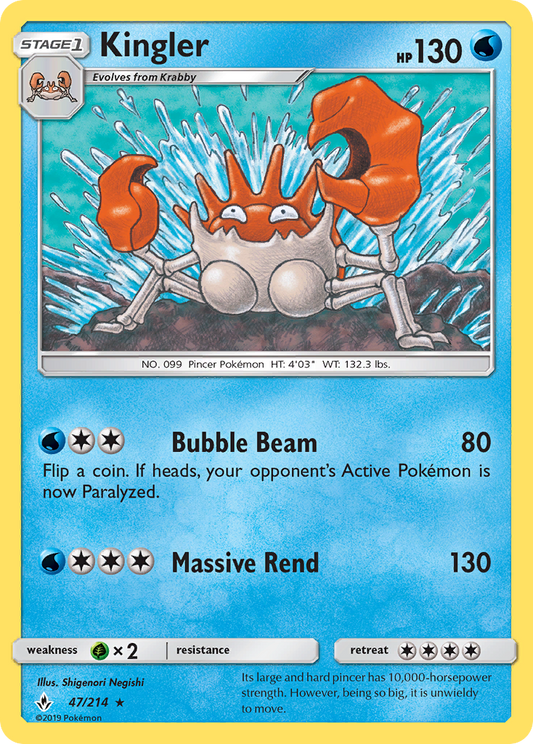 Kingler 47/214 Rare | Unbroken Bonds | Pokemon Card