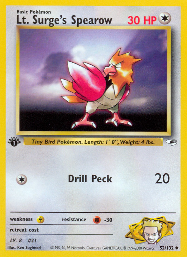 Lt. Surge's Spearow 52/132 Uncommon | Gym Heroes | Pokemon Card