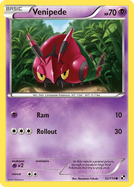 Venipede 52/114 Common | Black & White | Pokemon Card