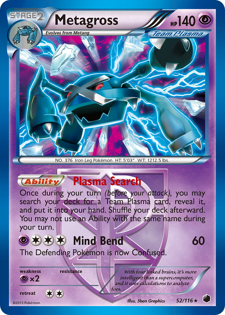 Metagross 52/116 Rare Holo | Plasma Freeze | Pokemon Card