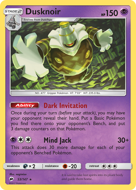 Dusknoir 53/147 Rare Holo | Burning Shadows | Pokemon Card