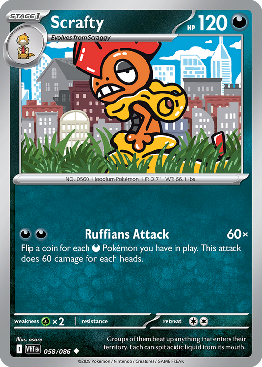 Scrafty 58/86 Uncommon | White Flare | Pokemon Card