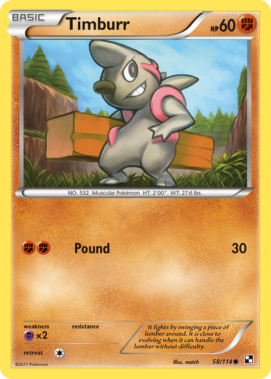 Timburr 58/114 Common | Black & White | Pokemon Card