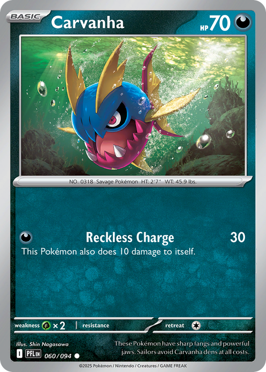 Carvanha 60/94 Common | Phantasmal Flames | Pokemon Card