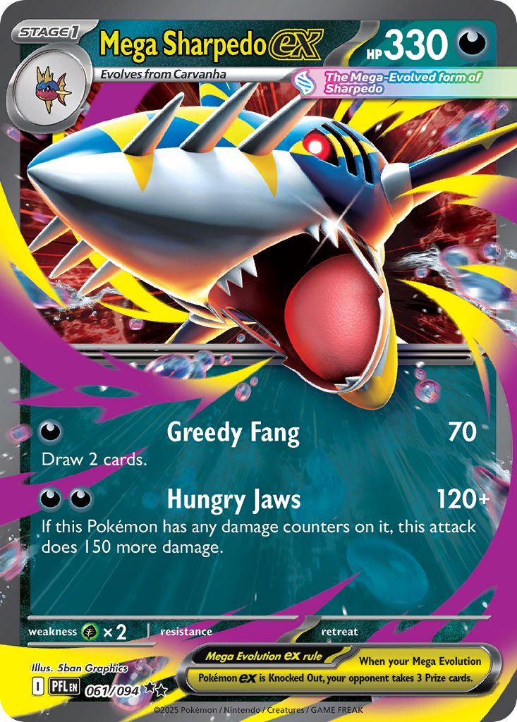 Mega Sharpedo ex 61/94 Double Rare | Phantasmal Flames | Pokemon Card