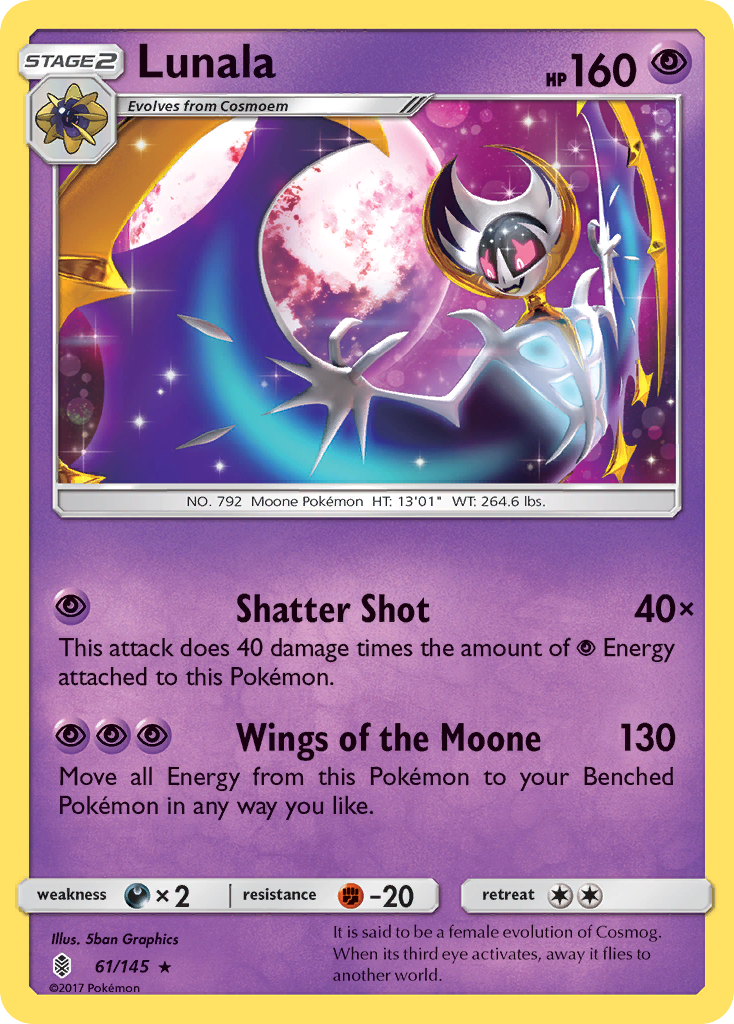 Lunala 61/145 Rare | Guardians Rising | Pokemon Card