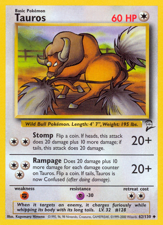 Tauros 62/130 Uncommon | Base Set 2 | Pokemon Card