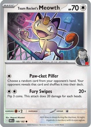 Team Rocket's Meowth 149/182 Reverse Holo | Destined Rivals | Pokemon Card