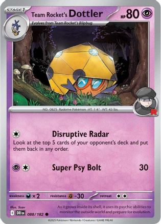 Team Rocket's Dottler 88/182 Reverse Holo | Destined Rivals | Pokemon Card