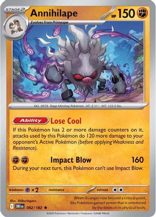 Annihilape 92/182 Reverse Holo | Destined Rivals | Pokemon Card