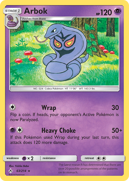 Arbok 63/214 Rare | Unbroken Bonds | Pokemon Card