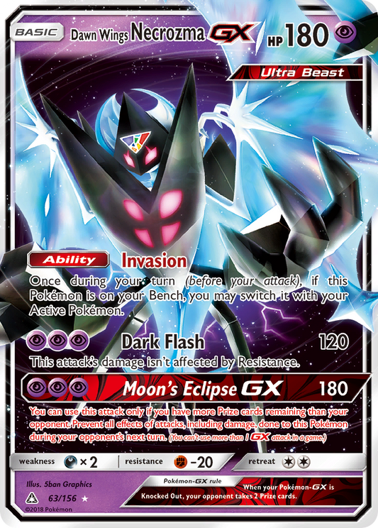 Dawn Wings Necrozma-GX 63/156 Rare Holo GX | Ultra Prism | Pokemon Card
