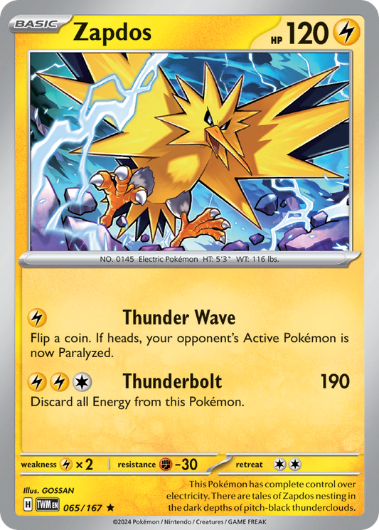 Zapdos 65/167 Rare Holo | Twilight Masquerade | Pokemon Card