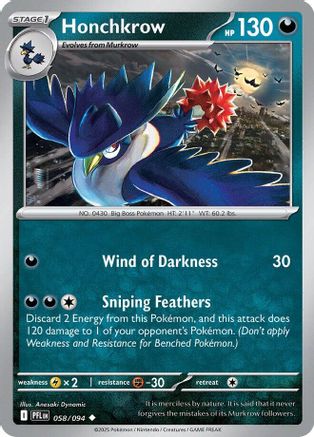 Honchkrow 58/94 Reverse Holo | Phantasmal Flames | Pokemon Card