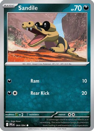 Sandile 64/94 Reverse Holo | Phantasmal Flames | Pokemon Card