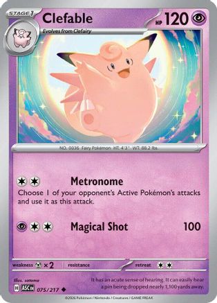 Clefable 75/217 Reverse Holo | Ascended Heroes | Pokemon Card