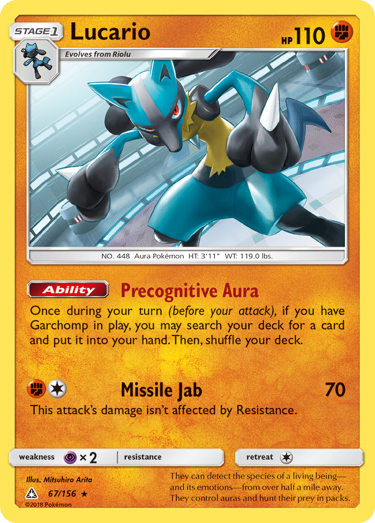 Lucario 67/156 Rare Holo | Ultra Prism | Pokemon Card