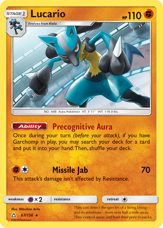 Lucario 67/156 Rare Holo | Ultra Prism | Pokemon Card
