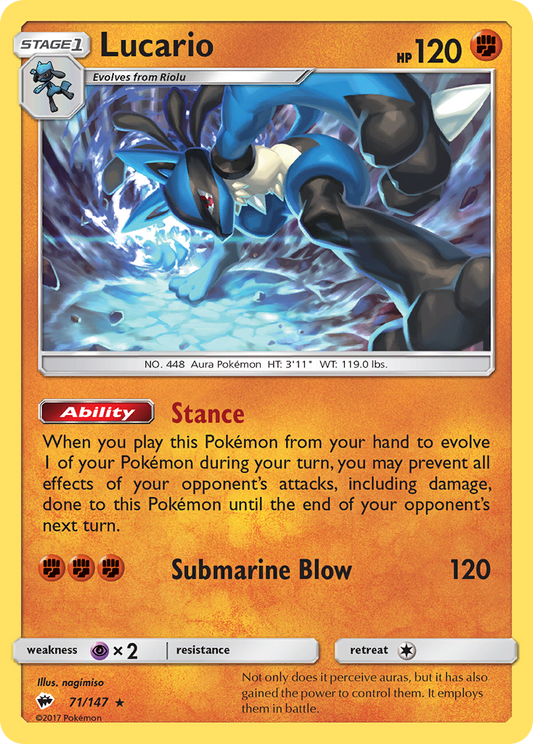 Lucario 71/147 Rare | Burning Shadows | Pokemon Card